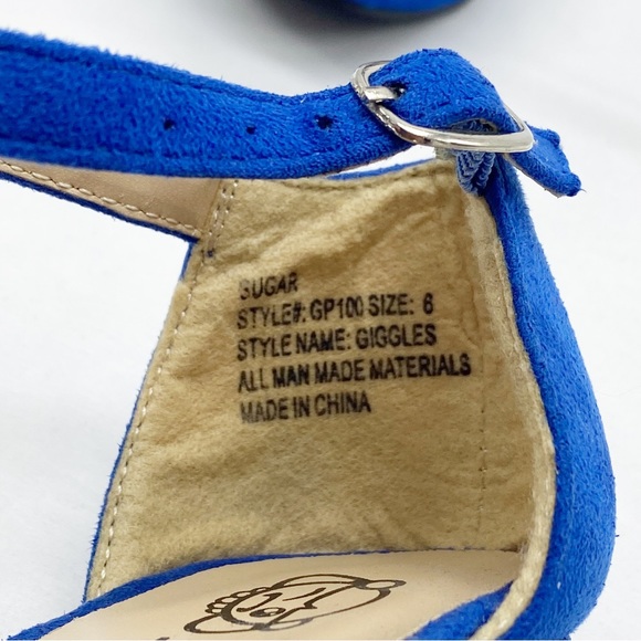 Sugar Cobalt Blue Giggles Faux Suede High Heels T-Strap 6 - Picture 8 of 9